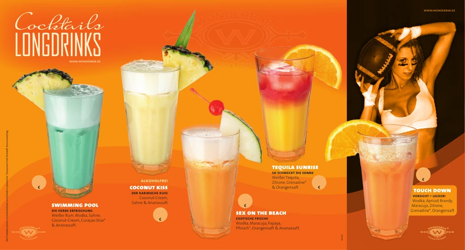 Orange WonderBar Cocktailkarte für 9 Sorten, Innenseite